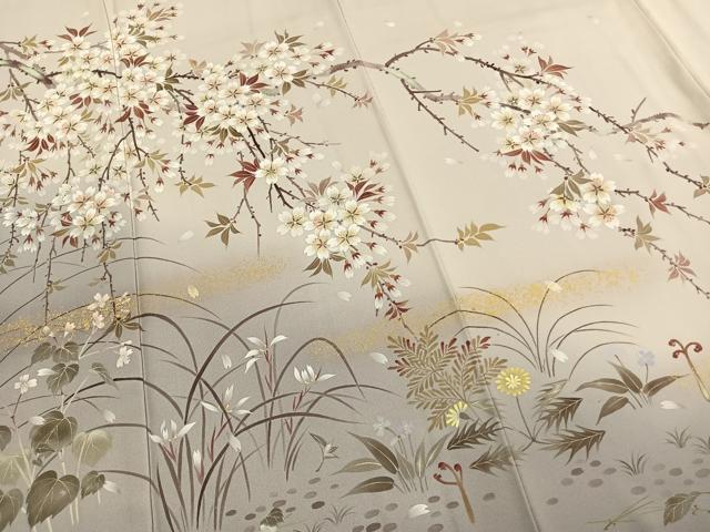 平和屋着物●夢工芸　染の新井　訪問着　恋瀬工房　手描き　枝桜文　暈し染め　金彩　保証書・反端付き　正絹　逸品　AABK7680fy