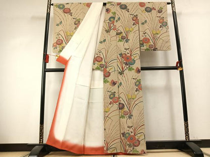 平和屋着物●上質な小紋　型染め　花蝶文　正絹　逸品　未使用　AABK7681fy