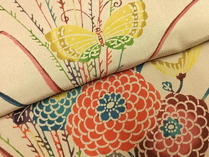 平和屋着物●上質な小紋　型染め　花蝶文　正絹　逸品　未使用　AABK7681fy