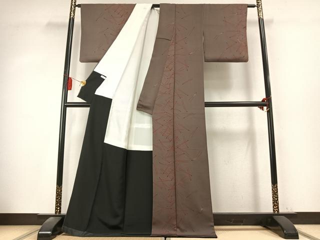 平和屋着物●上質な小紋　松葉文　金彩　正絹　逸品　AABK7683fy