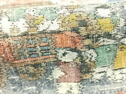 平和屋着物●小千谷紬　人物風景文　反端付き　正絹　逸品　AABK7685fy