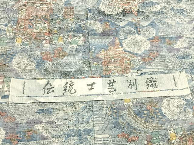 平和屋着物●小千谷紬　人物風景文　反端付き　正絹　逸品　AABK7685fy