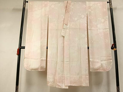 平和屋着物●振袖用長襦袢　無双仕立て　舞桜地紋　暈し染め　鈴乃屋扱い　半衿刺繍　正絹　逸品　AABK7693fy