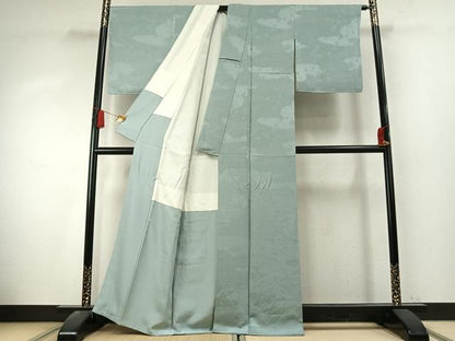平和屋着物●上質な色無地　草花地紋　青磁鼠色　正絹　逸品　AABK7694fy