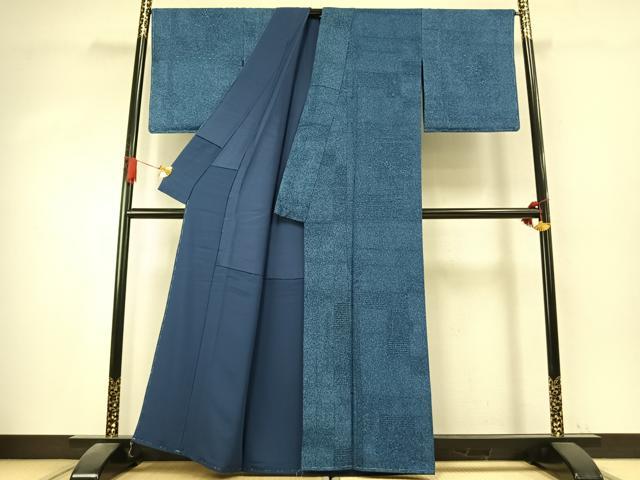 平和屋着物●上質な小紋　中国三大刺繍　汕頭刺繍　スワトウ刺繍　総刺繍　藍染　吉祥花文　正絹　逸品　未使用　AABK7696fy