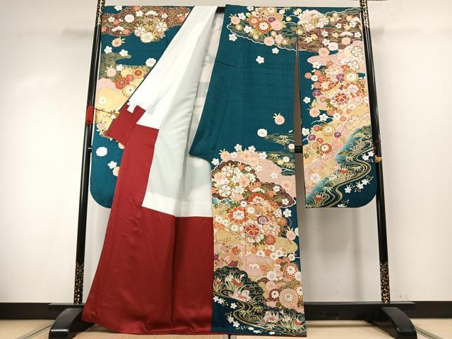 平和屋着物●豪華振袖　花鳥文　暈し染め　金糸　金彩　正絹　逸品　AABK7697fy