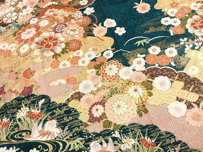 平和屋着物●豪華振袖　花鳥文　暈し染め　金糸　金彩　正絹　逸品　AABK7697fy
