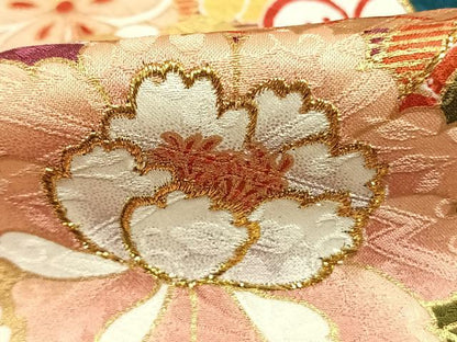 平和屋着物●豪華振袖　花鳥文　暈し染め　金糸　金彩　正絹　逸品　AABK7697fy