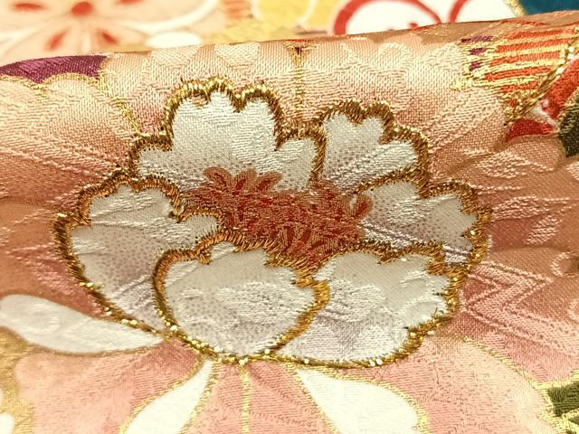 平和屋着物●豪華振袖　花鳥文　暈し染め　金糸　金彩　正絹　逸品　AABK7697fy