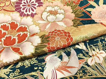 平和屋着物●豪華振袖　花鳥文　暈し染め　金糸　金彩　正絹　逸品　AABK7697fy
