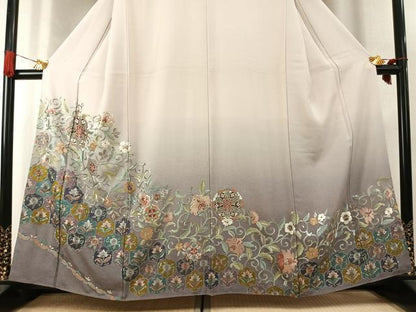 平和屋着物●訪問着　中国三大刺繍　汕頭刺繍　スワトウ刺繍　総刺繍　花唐草文　暈し染め　金糸　正絹　逸品　未使用　AABK7699fy