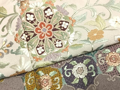 平和屋着物●訪問着　中国三大刺繍　汕頭刺繍　スワトウ刺繍　総刺繍　花唐草文　暈し染め　金糸　正絹　逸品　未使用　AABK7699fy