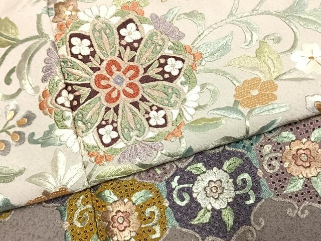 平和屋着物●訪問着　中国三大刺繍　汕頭刺繍　スワトウ刺繍　総刺繍　花唐草文　暈し染め　金糸　正絹　逸品　未使用　AABK7699fy