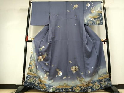平和屋着物●訪問着　刺繍　亀甲花文　暈し染め　金糸　金銀彩　正絹　逸品　AABK7702fy