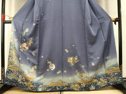 平和屋着物●訪問着　刺繍　亀甲花文　暈し染め　金糸　金銀彩　正絹　逸品　AABK7702fy