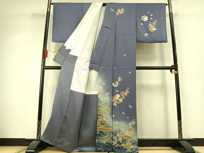 平和屋着物●訪問着　刺繍　亀甲花文　暈し染め　金糸　金銀彩　正絹　逸品　AABK7702fy