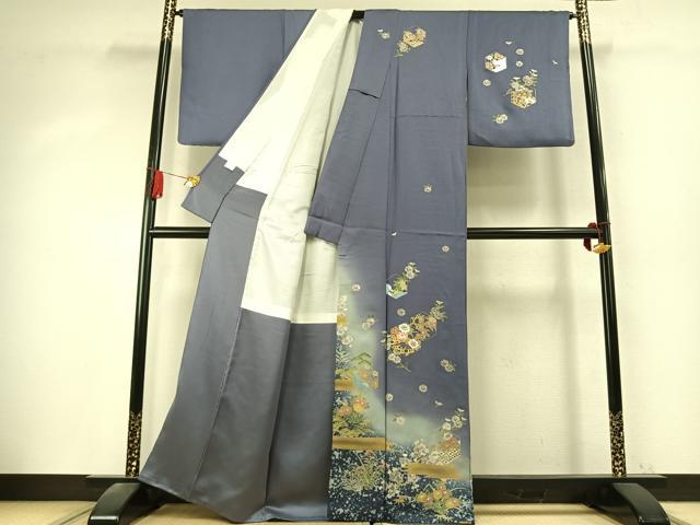 平和屋着物●訪問着　刺繍　亀甲花文　暈し染め　金糸　金銀彩　正絹　逸品　AABK7702fy