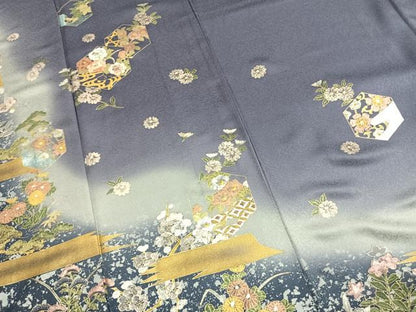 平和屋着物●訪問着　刺繍　亀甲花文　暈し染め　金糸　金銀彩　正絹　逸品　AABK7702fy