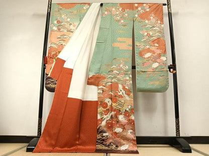 平和屋着物●豪華振袖　駒刺繍　花鳥文　暈し染め　金彩　正絹　逸品　AABK7706fy
