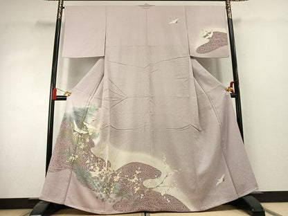平和屋着物●訪問着　刺繍　飛鳥枝梅松文　暈し染め　金糸　銀彩　正絹　逸品　AABK7713fy