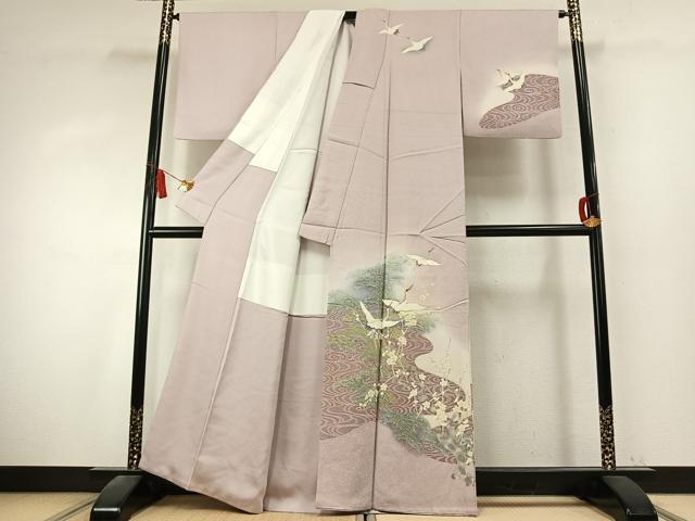 平和屋着物●訪問着　刺繍　飛鳥枝梅松文　暈し染め　金糸　銀彩　正絹　逸品　AABK7713fy