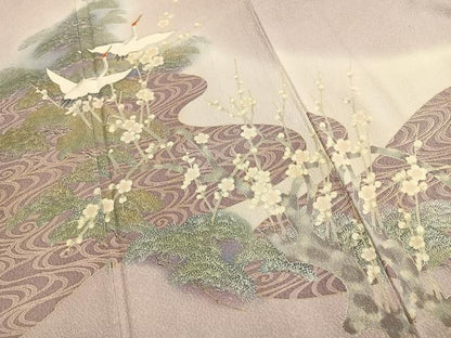 平和屋着物●訪問着　刺繍　飛鳥枝梅松文　暈し染め　金糸　銀彩　正絹　逸品　AABK7713fy