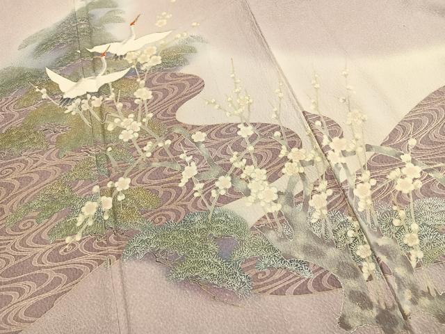 平和屋着物●訪問着　刺繍　飛鳥枝梅松文　暈し染め　金糸　銀彩　正絹　逸品　AABK7713fy