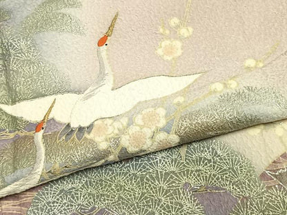 平和屋着物●訪問着　刺繍　飛鳥枝梅松文　暈し染め　金糸　銀彩　正絹　逸品　AABK7713fy