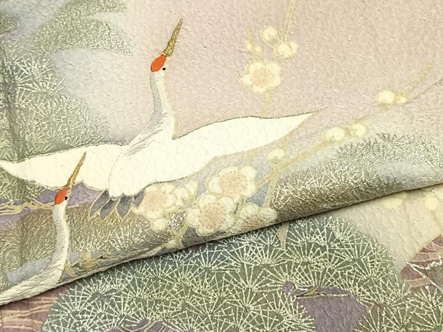 平和屋着物●訪問着　刺繍　飛鳥枝梅松文　暈し染め　金糸　銀彩　正絹　逸品　AABK7713fy