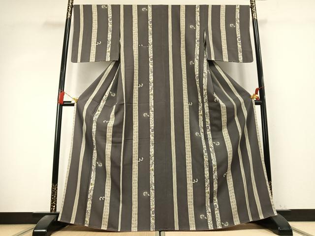 平和屋着物●上質な小紋　間道　舞葉文　蛍暈し　正絹　逸品　未使用　AABK7714fy