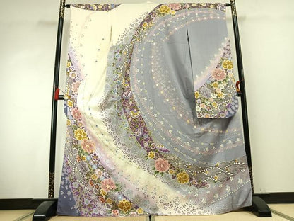 平和屋着物●豪華振袖　駒刺繍　草花文　暈し染め　金彩　正絹　逸品　AABK7715fy