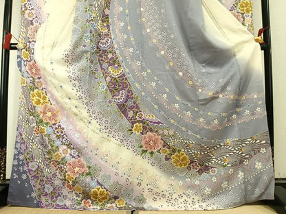 平和屋着物●豪華振袖　駒刺繍　草花文　暈し染め　金彩　正絹　逸品　AABK7715fy