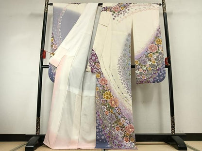 平和屋着物●豪華振袖　駒刺繍　草花文　暈し染め　金彩　正絹　逸品　AABK7715fy