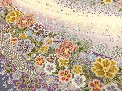 平和屋着物●豪華振袖　駒刺繍　草花文　暈し染め　金彩　正絹　逸品　AABK7715fy