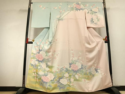 平和屋着物●訪問着　友禅　枝花文　暈し染め　正絹　逸品　AABK7716fy