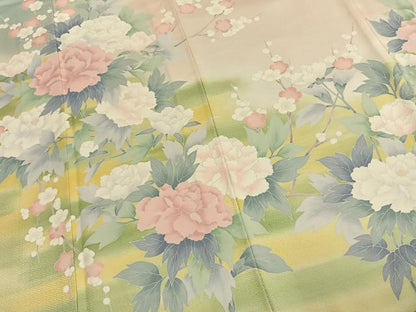 平和屋着物●訪問着　友禅　枝花文　暈し染め　正絹　逸品　AABK7716fy