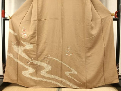 平和屋着物●訪問着　中国三大刺繍　汕頭刺繍　スワトウ刺繍　絞り　地紙花文　暈し染め　正絹　逸品　AABK7717fy