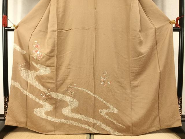 平和屋着物●訪問着　中国三大刺繍　汕頭刺繍　スワトウ刺繍　絞り　地紙花文　暈し染め　正絹　逸品　AABK7717fy
