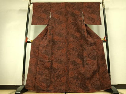 平和屋着物●上質な小紋　切嵌更紗花文　鬼しぼ縮緬　正絹　逸品　AABK7718fy
