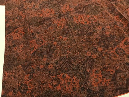 平和屋着物●上質な小紋　切嵌更紗花文　鬼しぼ縮緬　正絹　逸品　AABK7718fy