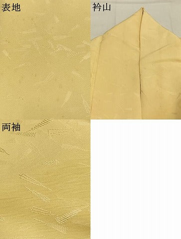 平和屋着物●上質な色無地　扇面地紋　淡黄色　正絹　逸品　AABK7720fy