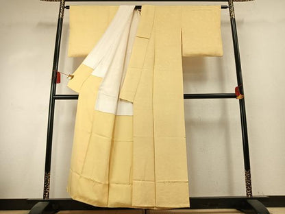平和屋着物●上質な色無地　扇面地紋　淡黄色　正絹　逸品　AABK7720fy