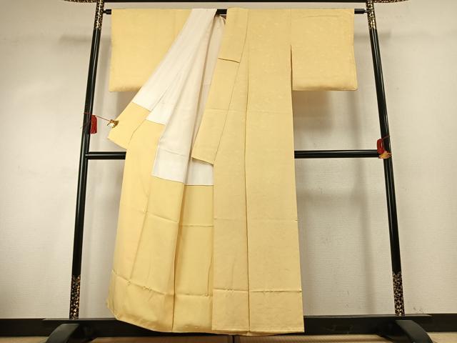 平和屋着物●上質な色無地　扇面地紋　淡黄色　正絹　逸品　AABK7720fy