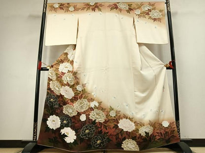 平和屋着物●染色作家　おだに武士　訪問着　手描き　花蝶文　暈し染め　金彩　正絹　逸品　AABK7725fy