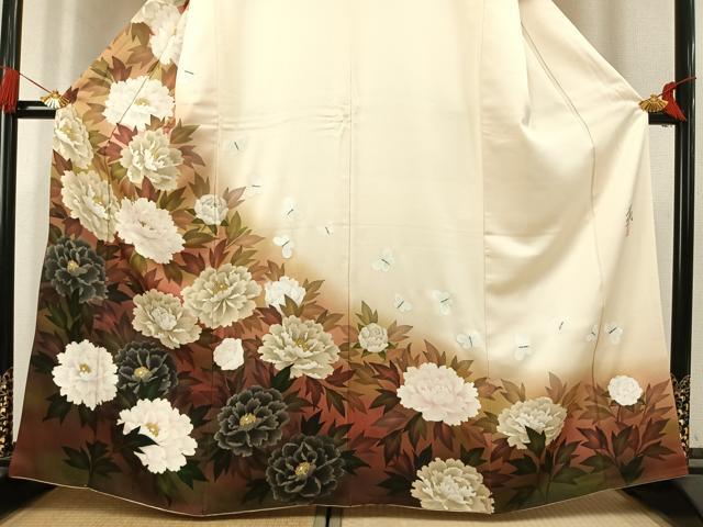 平和屋着物●染色作家　おだに武士　訪問着　手描き　花蝶文　暈し染め　金彩　正絹　逸品　AABK7725fy