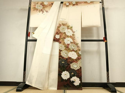 平和屋着物●染色作家　おだに武士　訪問着　手描き　花蝶文　暈し染め　金彩　正絹　逸品　AABK7725fy