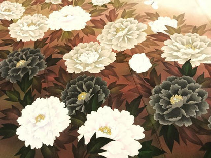 平和屋着物●染色作家　おだに武士　訪問着　手描き　花蝶文　暈し染め　金彩　正絹　逸品　AABK7725fy