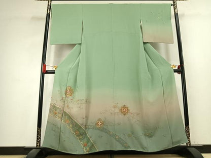 平和屋着物●訪問着　中国三大刺繍　汕頭刺繍　スワトウ刺繍　総刺繍　吉祥花文　暈し染め　金糸　正絹　逸品　AABK7727fy
