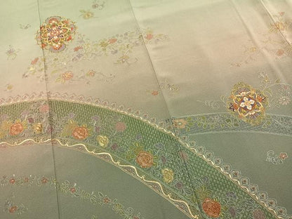 平和屋着物●訪問着　中国三大刺繍　汕頭刺繍　スワトウ刺繍　総刺繍　吉祥花文　暈し染め　金糸　正絹　逸品　AABK7727fy