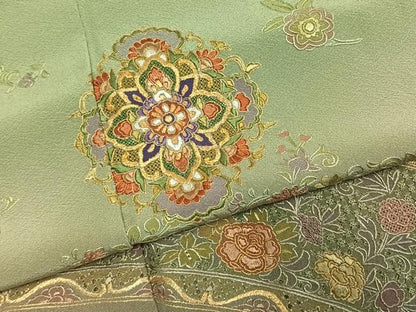 平和屋着物●訪問着　中国三大刺繍　汕頭刺繍　スワトウ刺繍　総刺繍　吉祥花文　暈し染め　金糸　正絹　逸品　AABK7727fy